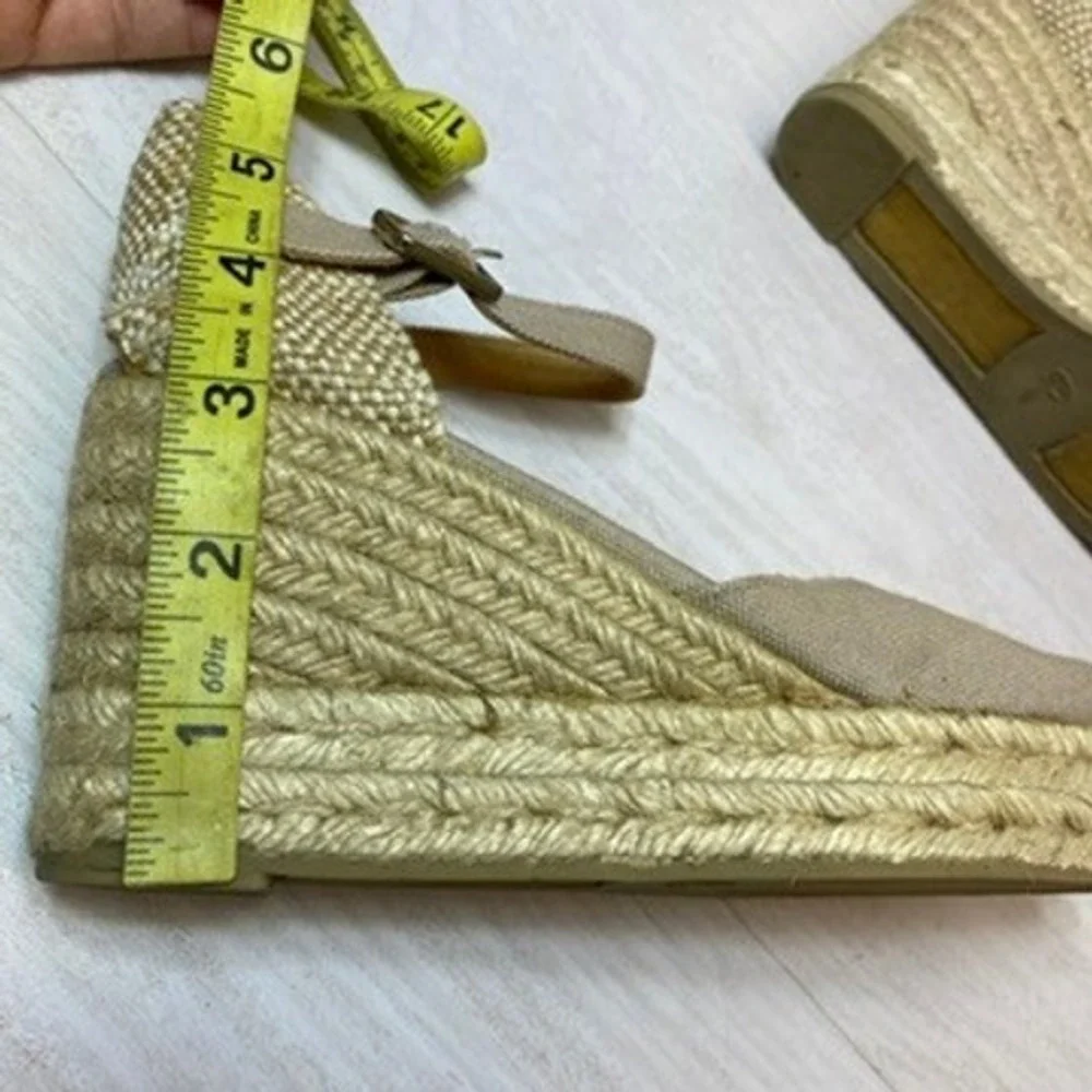 Castañer Women 6 36 Espadrille Wedge Sandal Ankle Strap Tan Canvas Jute Platform